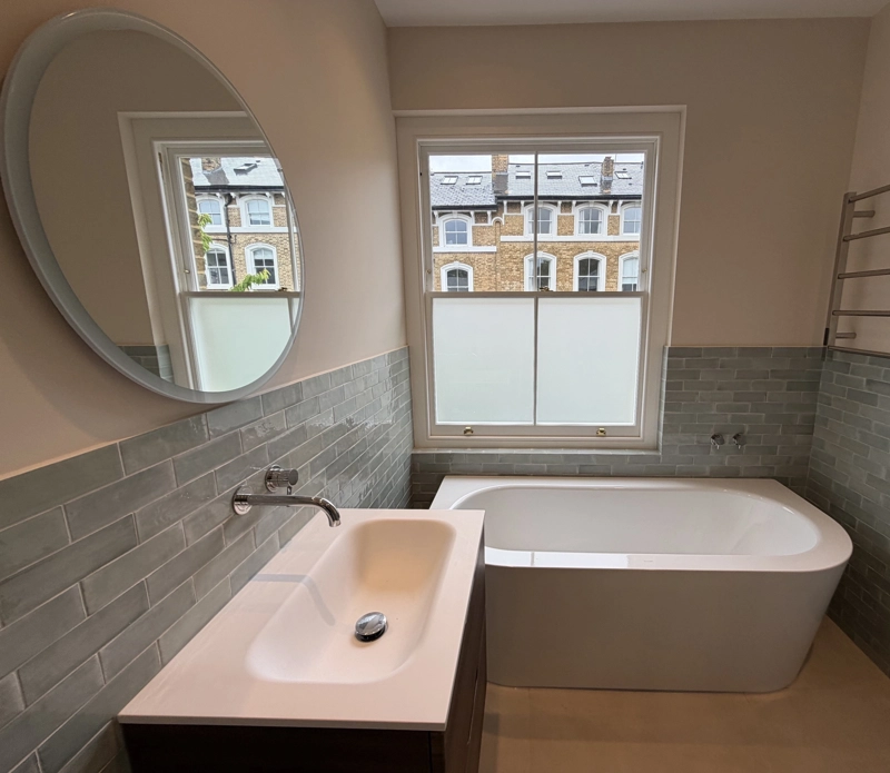 Timber sash window in bathroom