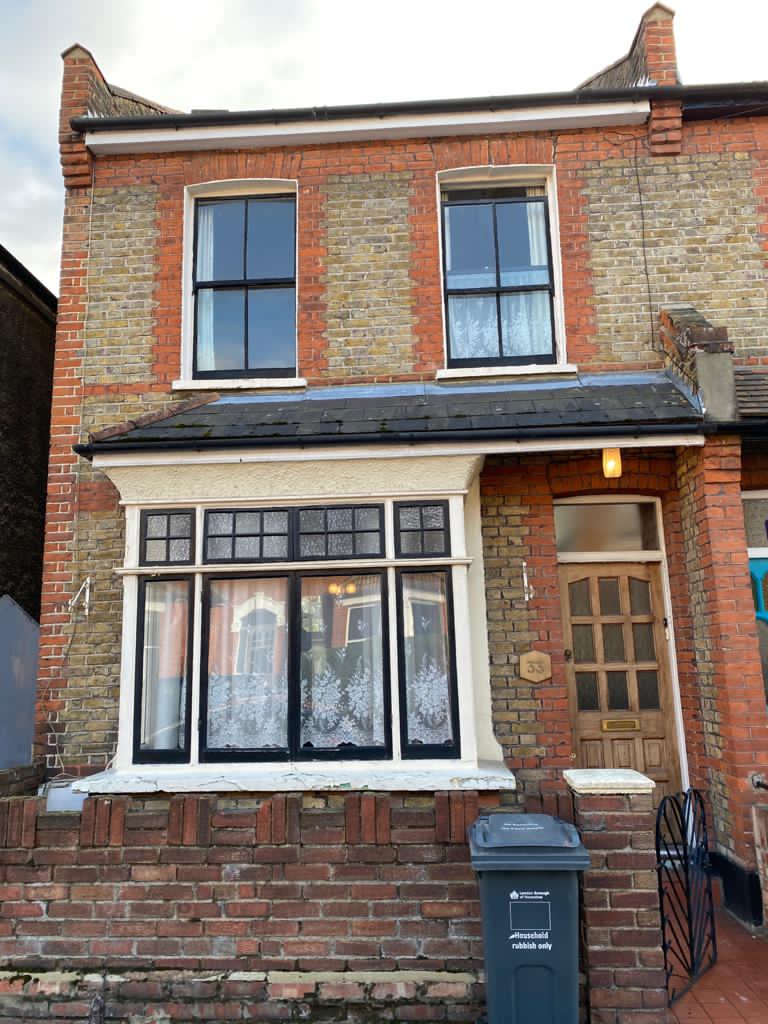 Full sash window restoration and casement window project before image