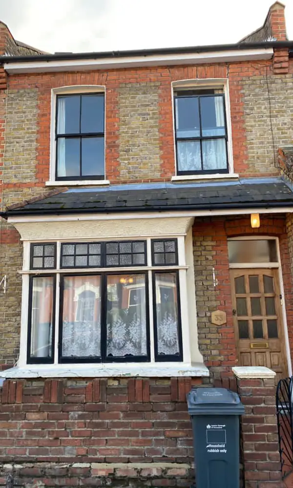 Full sash window restoration and casement window project before image