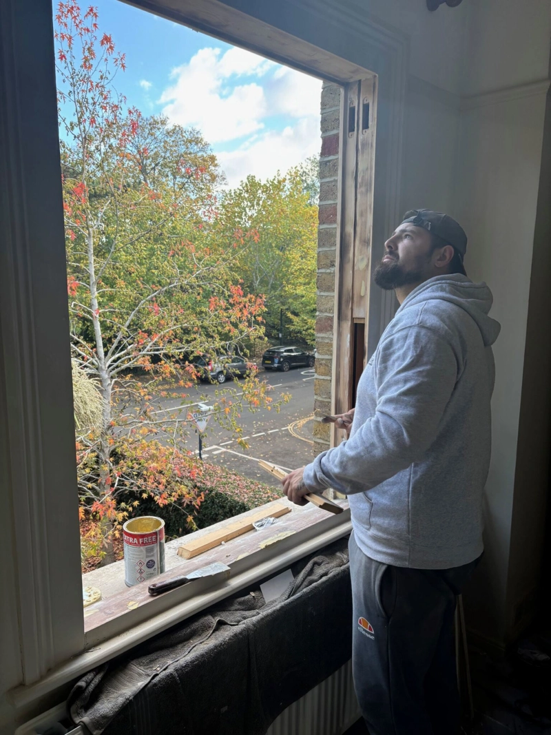 Timber sash windows.